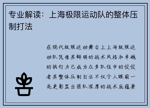 专业解读：上海极限运动队的整体压制打法