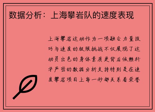 数据分析：上海攀岩队的速度表现