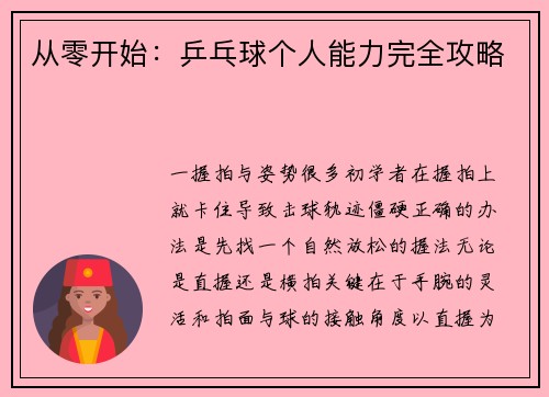 从零开始：乒乓球个人能力完全攻略