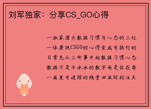 刘军独家：分享CS_GO心得